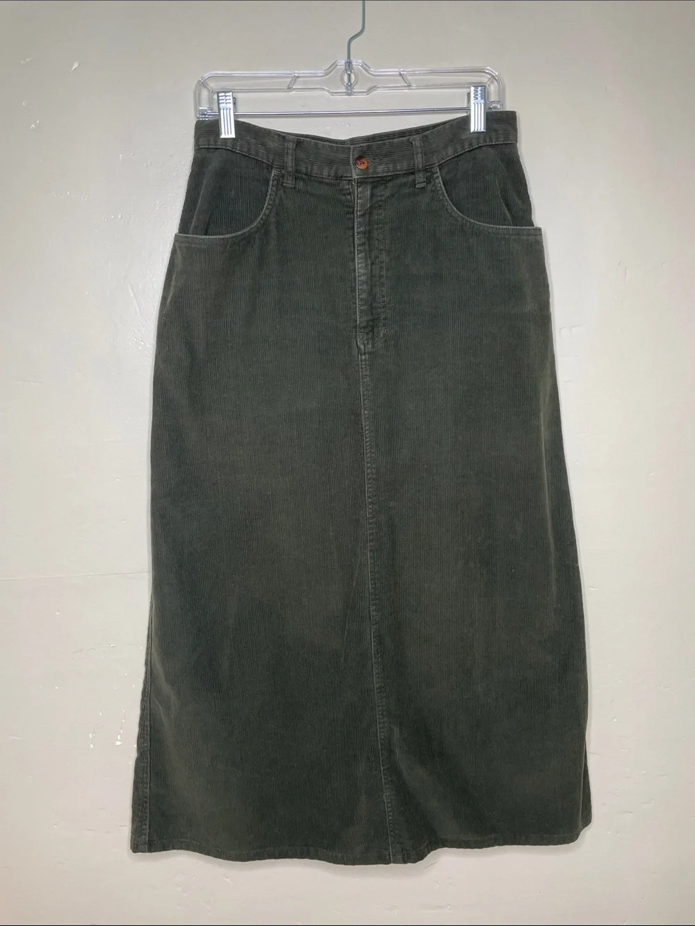 EDDIE BAUER VTG Green Corduroy Earthy Gorpcore Grunge Modest Women’s Skirt 10